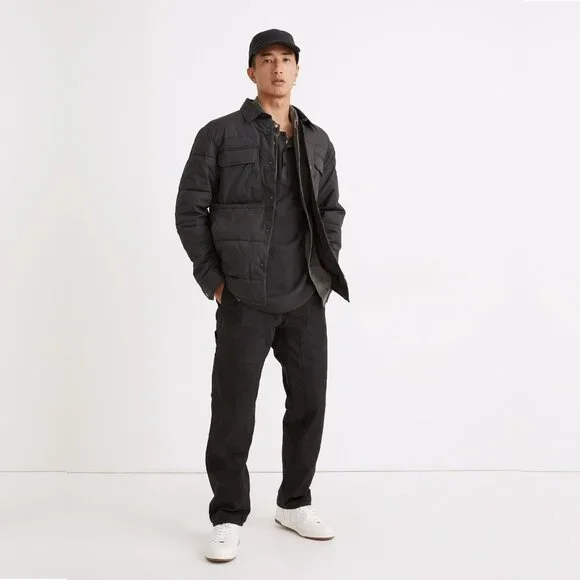 Madewell Quilted Shirt Jacket Shacket Black Coal Small #A1166